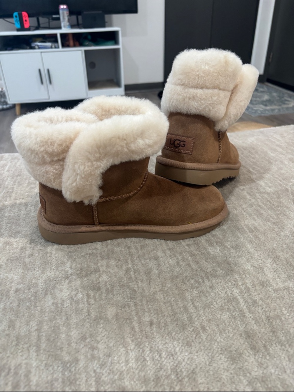 UGG Chestnut Suede Shearling Cuff Short Boots